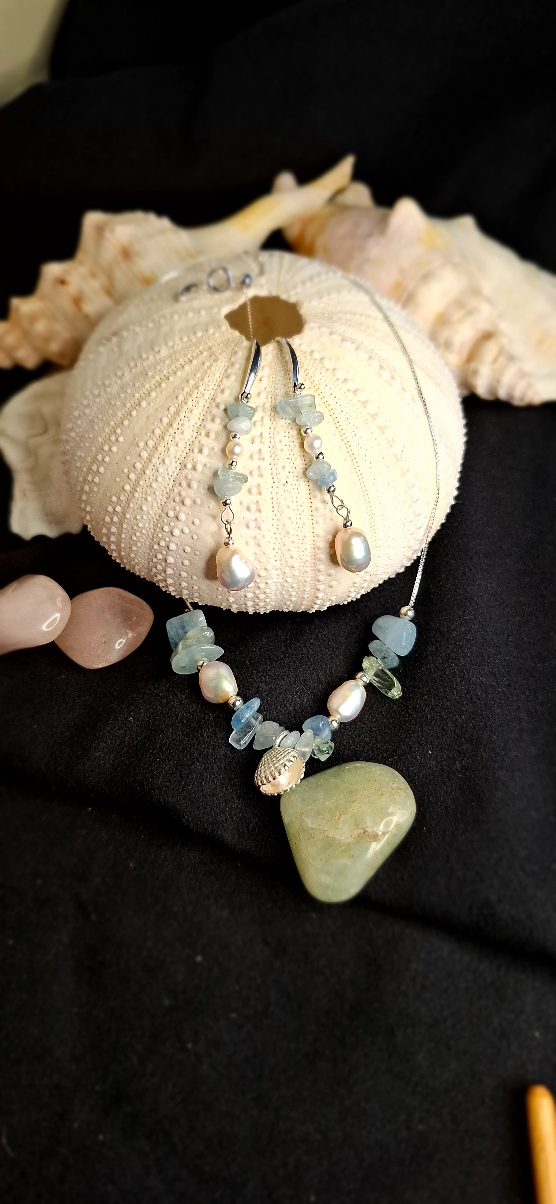 Ocean's Guardian: Aquamarine & Pearl-enclosed Silver Clam (shell) Earrings | S925 Silver